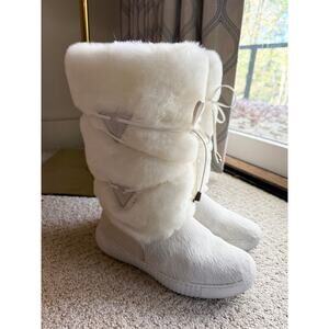 Oscar Sport Apres Ski White Faux Fur Winter Snow Boots Women’s 8 Italian Style